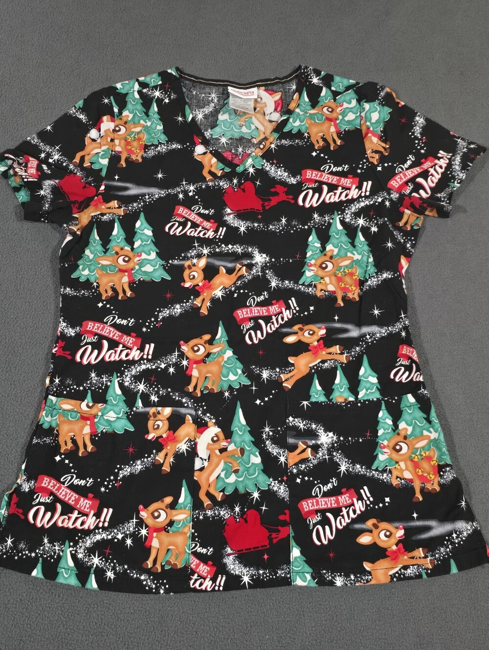 Rudolph The Red Nosed Reindeer  Women’s Christmas/holiday Scrub Top XS